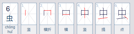 虫的笔顺组词,虫的笔顺图1