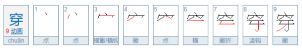 穿的笔顺笔画,穿的笔顺图3