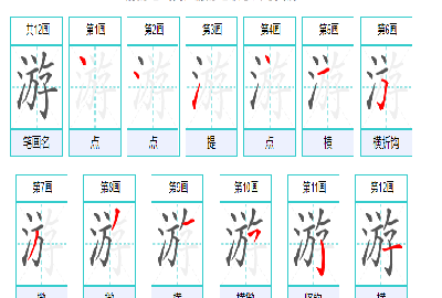 游的笔顺,游字笔顺图1