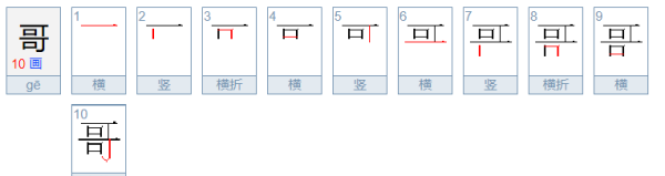 哥的笔顺,哥字的笔画顺序图6