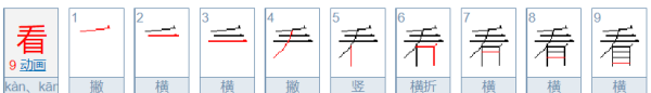 看的笔顺,看的笔顺图1