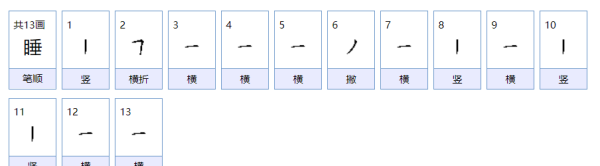 睡字笔顺,睡字笔画顺序图6