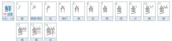 鲜的笔顺和拼音,鲜的拼音是图1