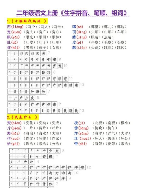 部编版二年级上册生字笔顺字帖,人教版二年级上册语文生字笔顺图4