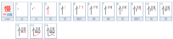 慢笔顺拼音,慢的笔顺怎么写笔画图6