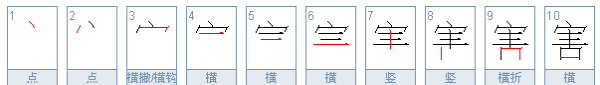 害   笔顺,害的笔顺笔画顺序怎么写图1