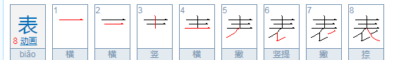 表的笔顺怎么写,表的笔画是多少画图4