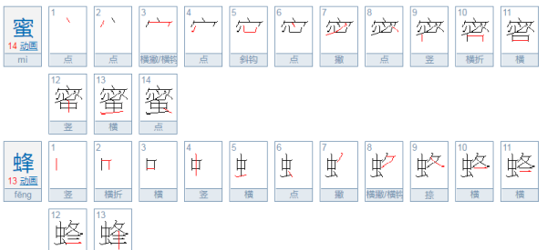 蜜的笔顺组词,蜜字笔画顺序图7