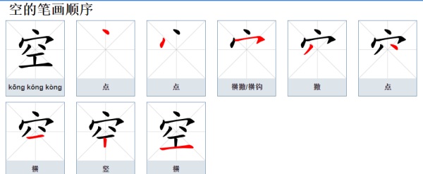 空的笔顺怎么写,空字的笔画顺序图2