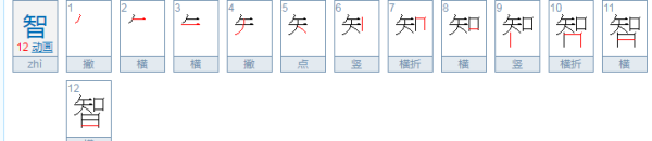 智的笔顺部首,智字笔画顺序图3