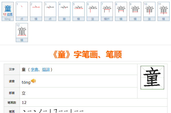 童字笔顺田字格,孩田字格的正确写法图1