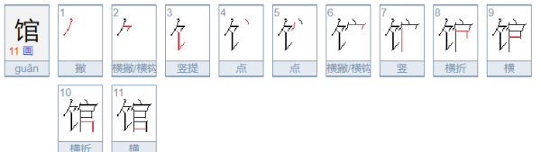 馆的笔顺,馆的笔顺怎么写图1