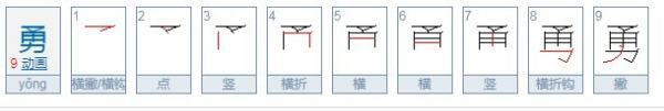 勇敢的笔顺组词,勇敢笔画图1