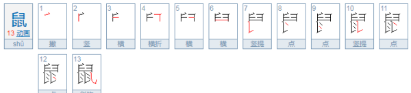 鼠笔顺怎么写,老鼠老鼠一共有几画笔顺图1