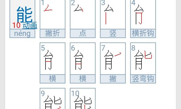 能的笔顺,能的笔顺部首图1