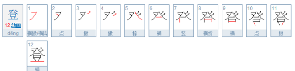 登的笔顺,登的笔顺图1