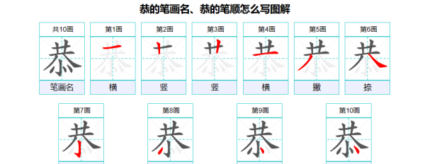 恭笔顺笔画顺序表,恭字的部首怎么读音图2